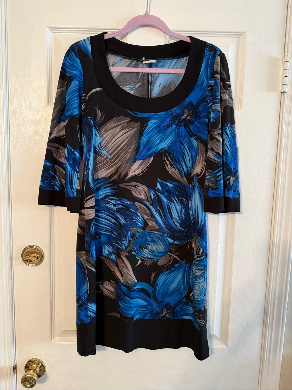 Blu Sage Blue and Charcoal Floral Scoop Neck Tunic
